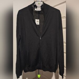 NWT Calvin Klein Men's Full-Zip Merino Wool Classic Sweater Black Size XL